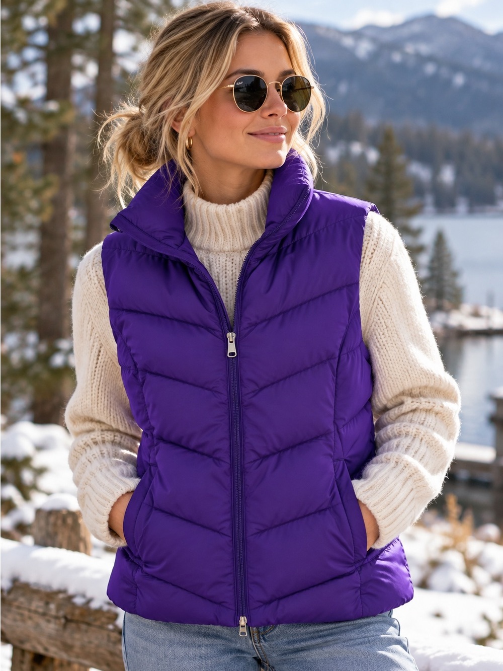 Lands' End Women’s Purple Down Puffer Vest Petite Large